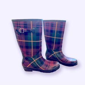 L.L. Bean Wellies Plaid Rubber Rain Boots. Size 11. Worn Once! Perfect for the h